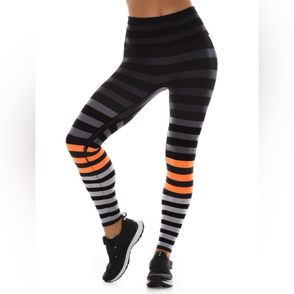 K-DEER size large sneaker length orange/black/gray leggings